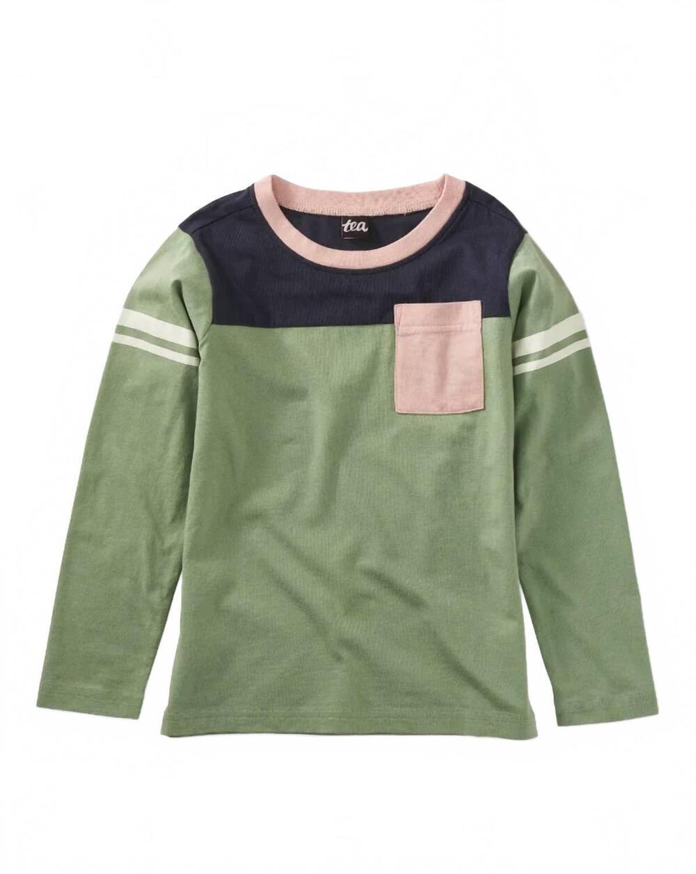 NEW TEA boys sporty long sleeve pocket tee in green